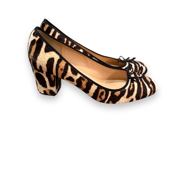 J. Crew Sophia Calf Hair Cheetah Print Block Closed Toe‎ Heel Pumps Sz 9 - Picture 1 of 16